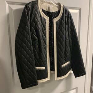 Chico's Black Quilted Jacket with Cream Accents